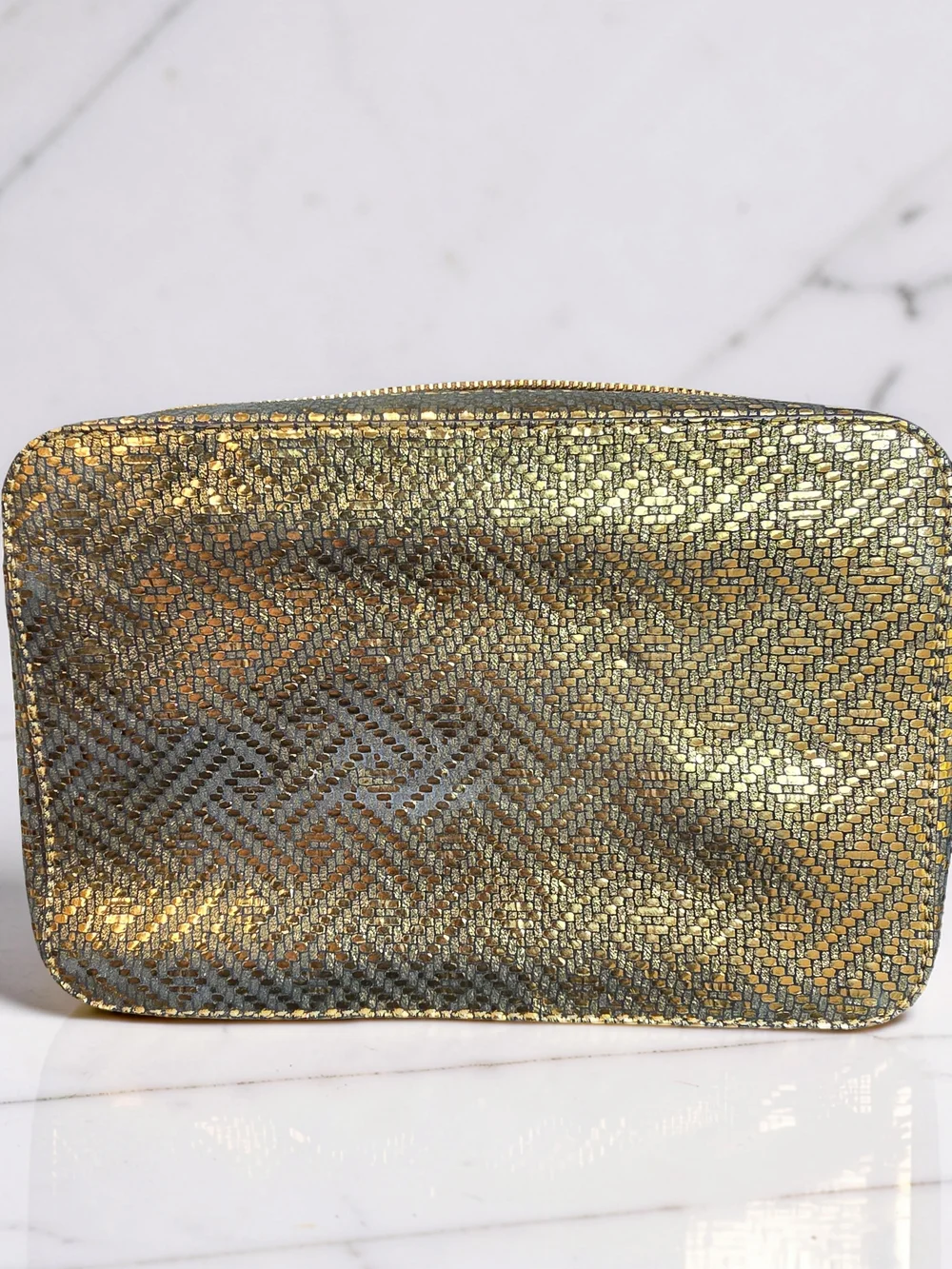 Michael Kors Ginny Camera Bag Metallic Gold Woven Crossbody